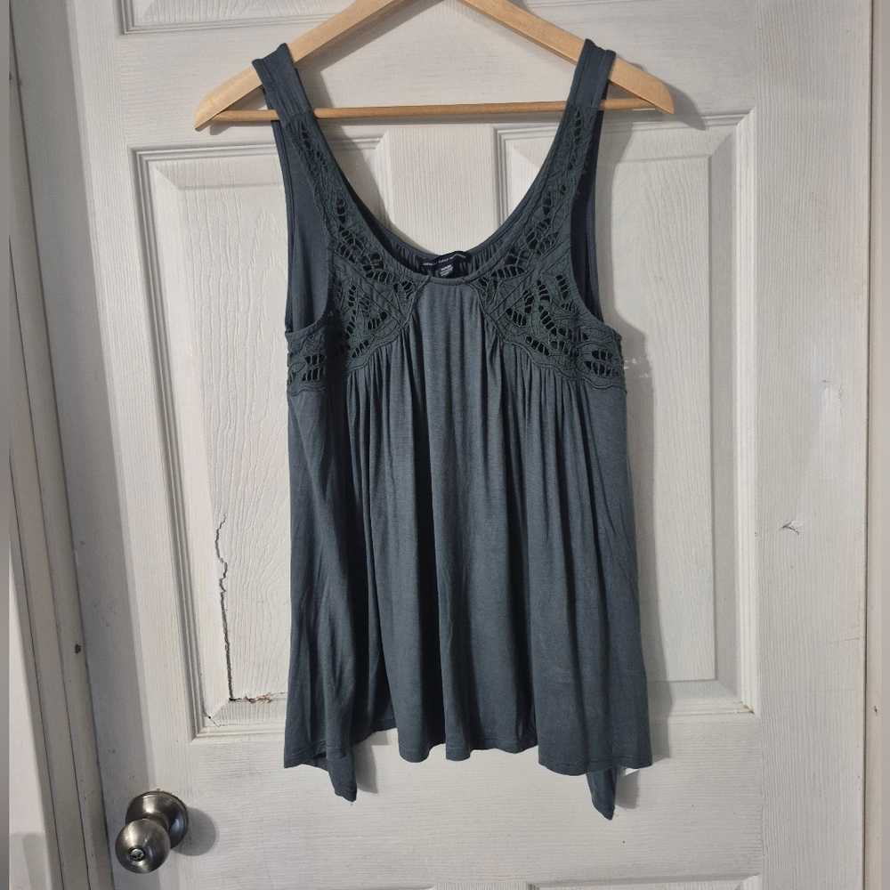 Women's American Eagle Sleeveless Lace Detail Top Green Sz M